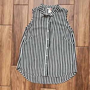 H&M Black & White Vertical Stripe Sleeveless Button-Up Blouse